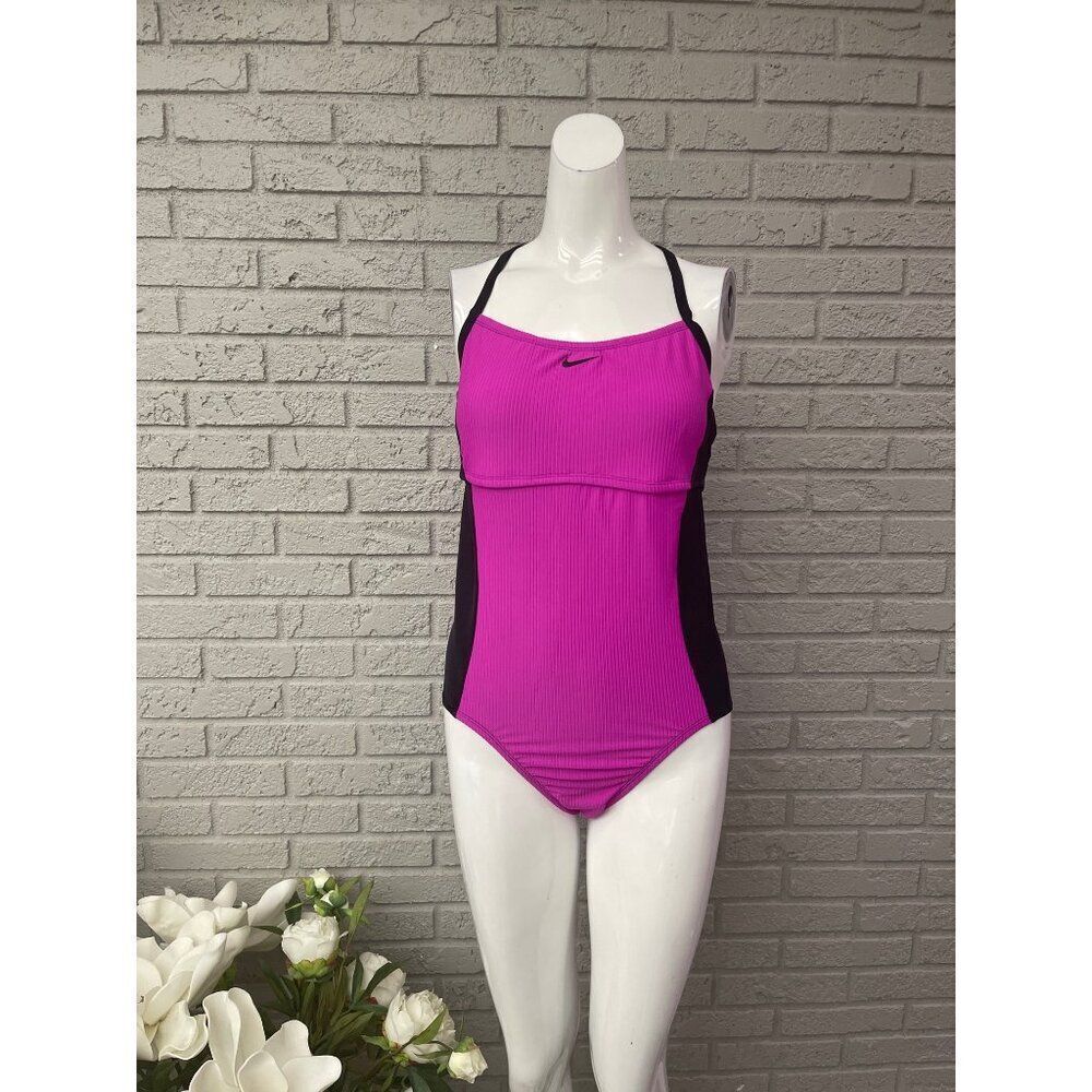 Nike Women Black / Pink Cut-Out Back One-Piece Swimsuit Size L